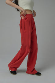 Side Slits String Wide Sweat Pants