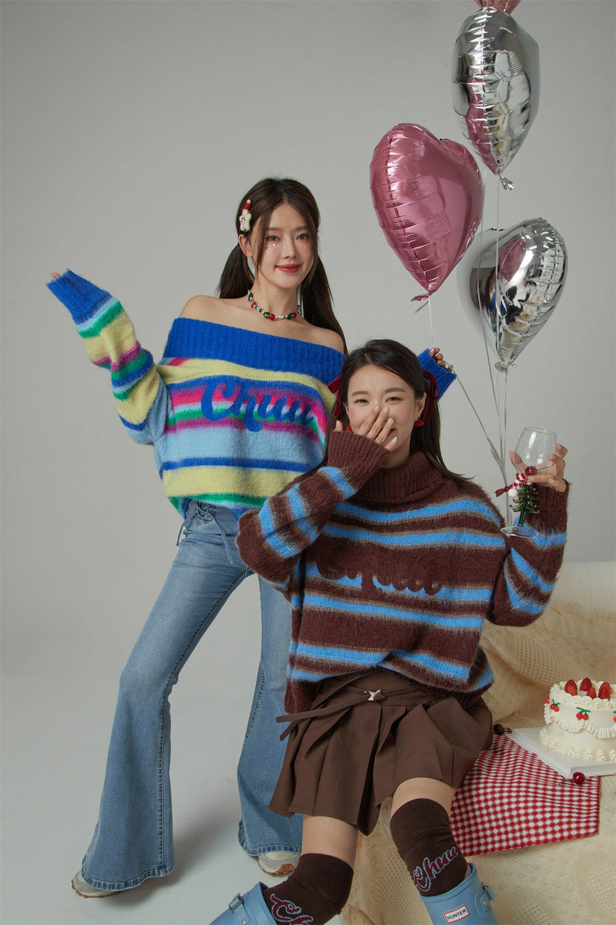 CHUU Loving You Two-Ways Stripe Knit Sweater