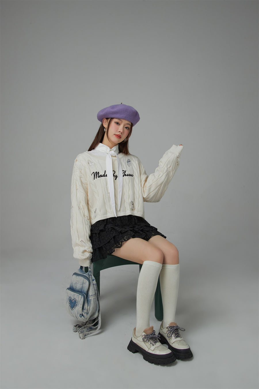 CHUU Made By Chuu Damaged Cable Knit Sweater