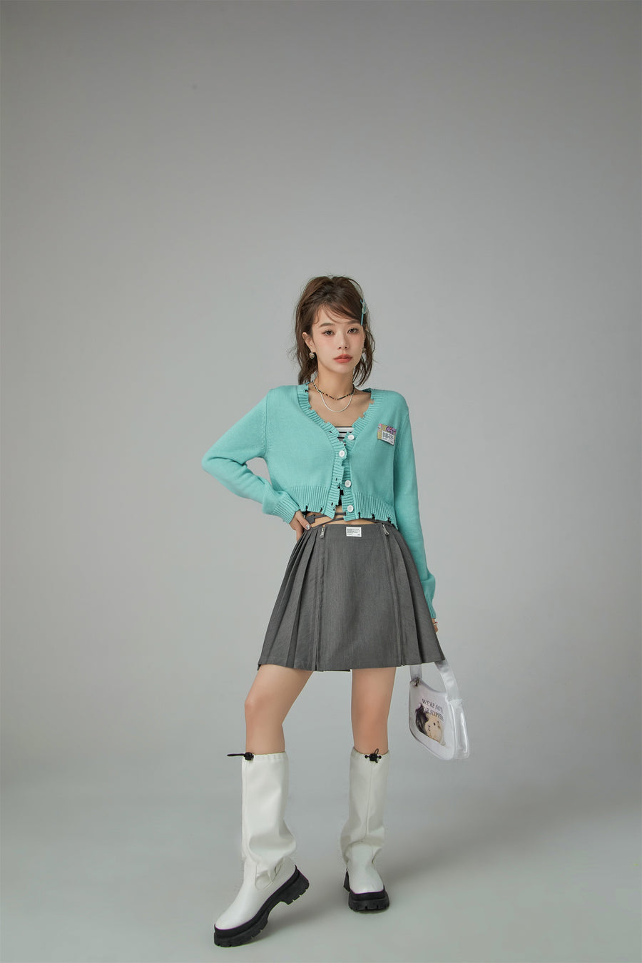 CHUU Criss Cross High Waist Pleated Skirt