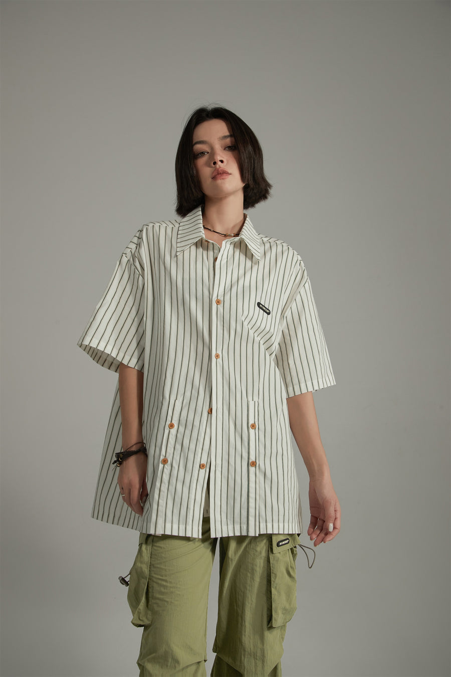 CHUU Striped Loose-Fit Button Up Shirt