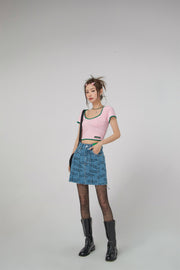 Nice To Meet Chuu Print Denim Skirt