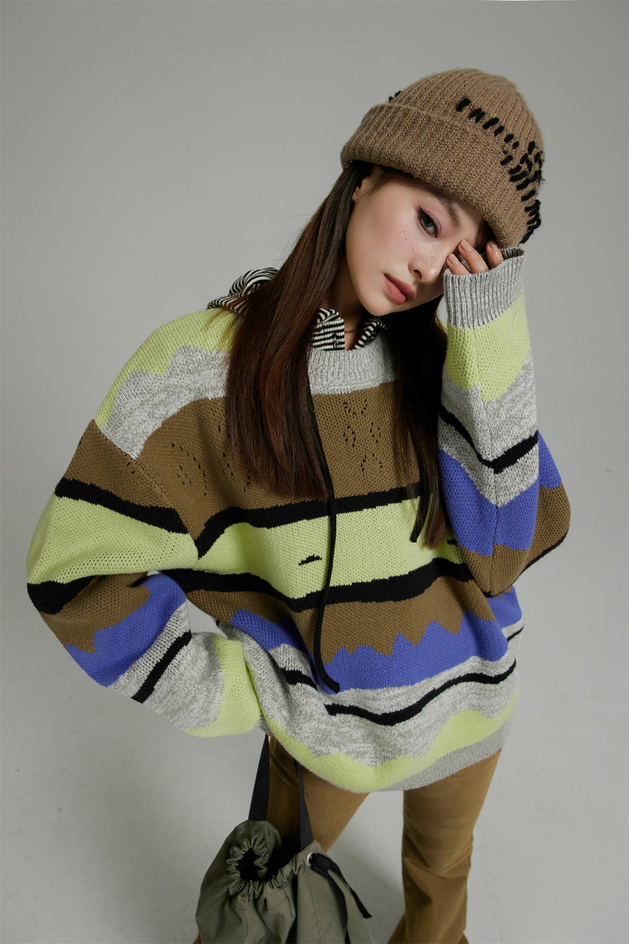 CHUU Striped Loose-Fit Knit Sweater