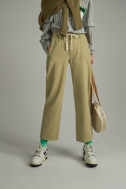 Cotton Ankle Cropped Straight Pants