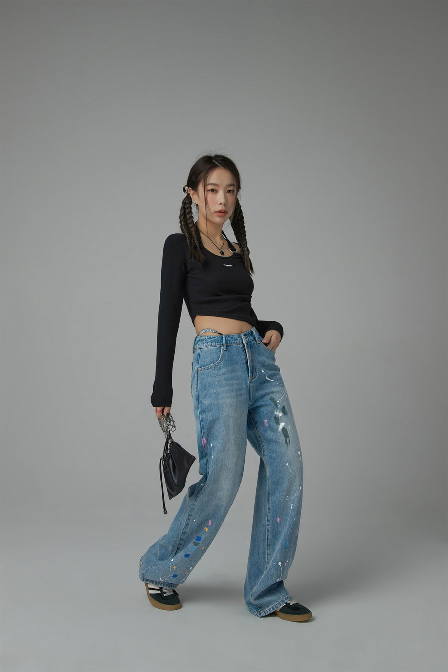 CHUU Unbalanced String Cropped T-Shirt