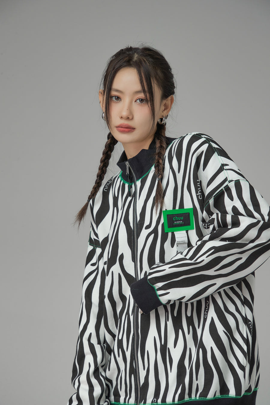 CHUU I Know Who I Am Zebra Bomber Jacket