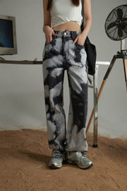 Paint Camo Straight Denim Pants