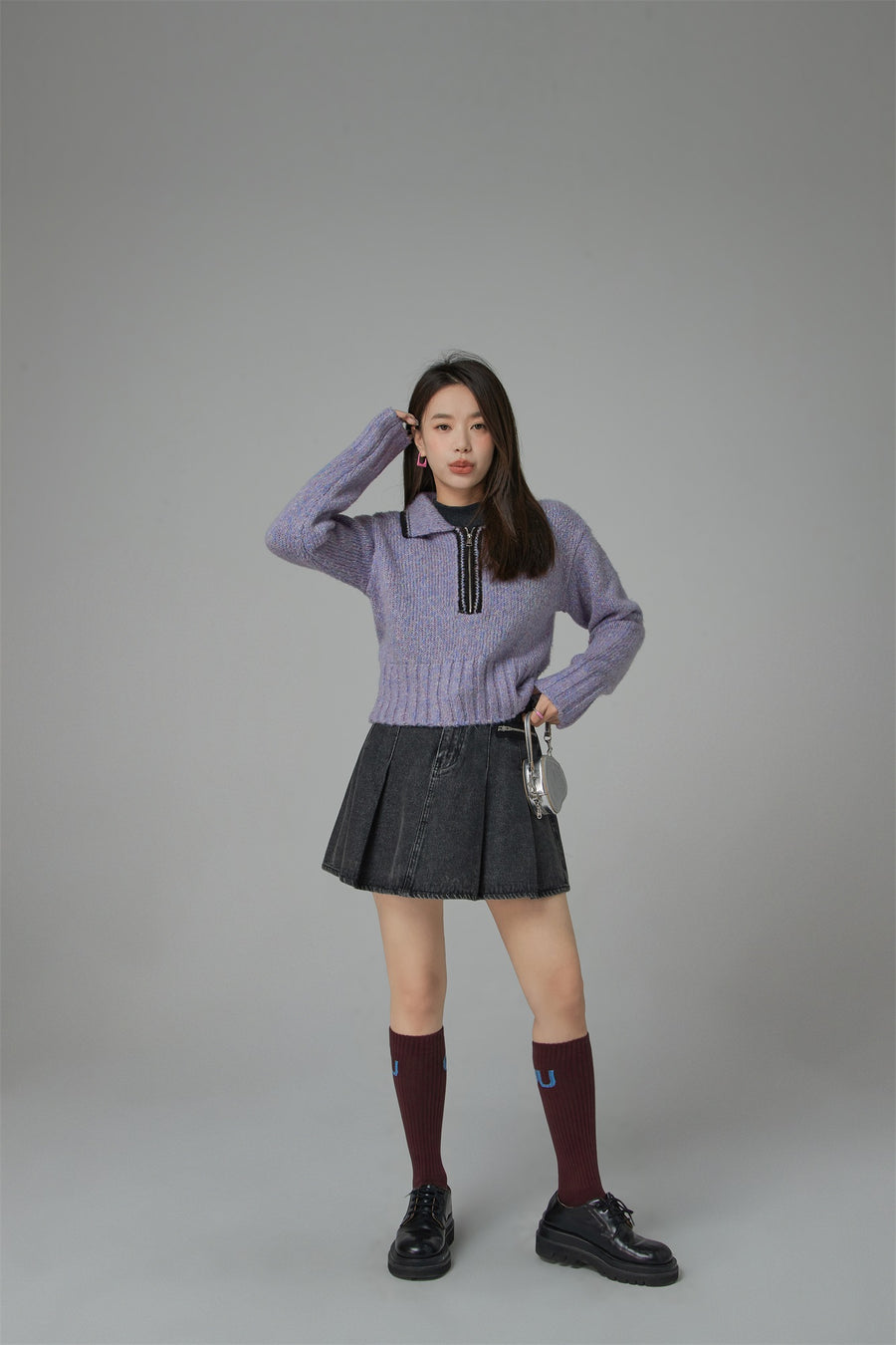 CHUU All The Lights Collar Zip Knit Sweater