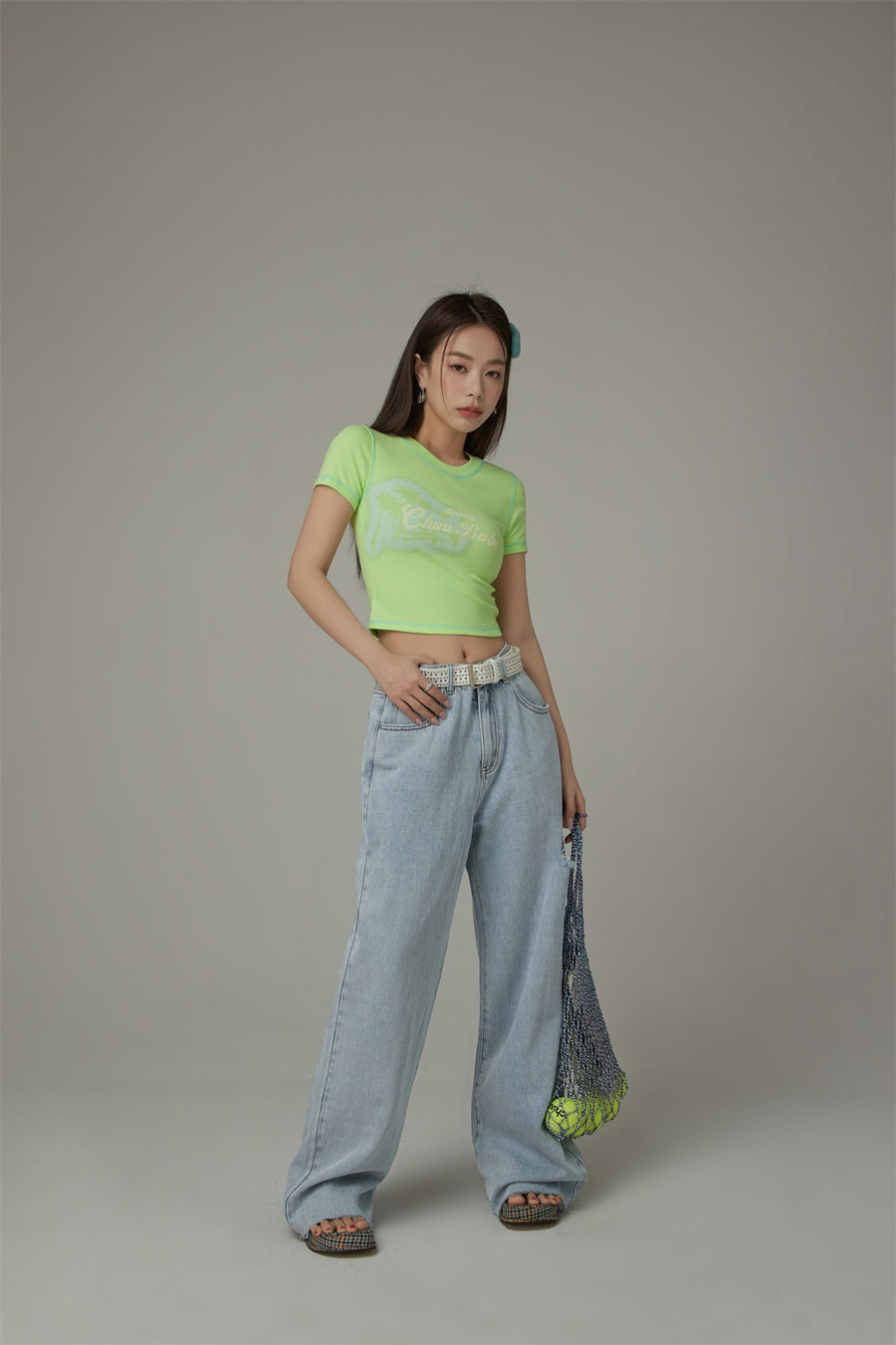 CHUU Chuu Babe Color Line Short Sleeve Crop T-Shirt