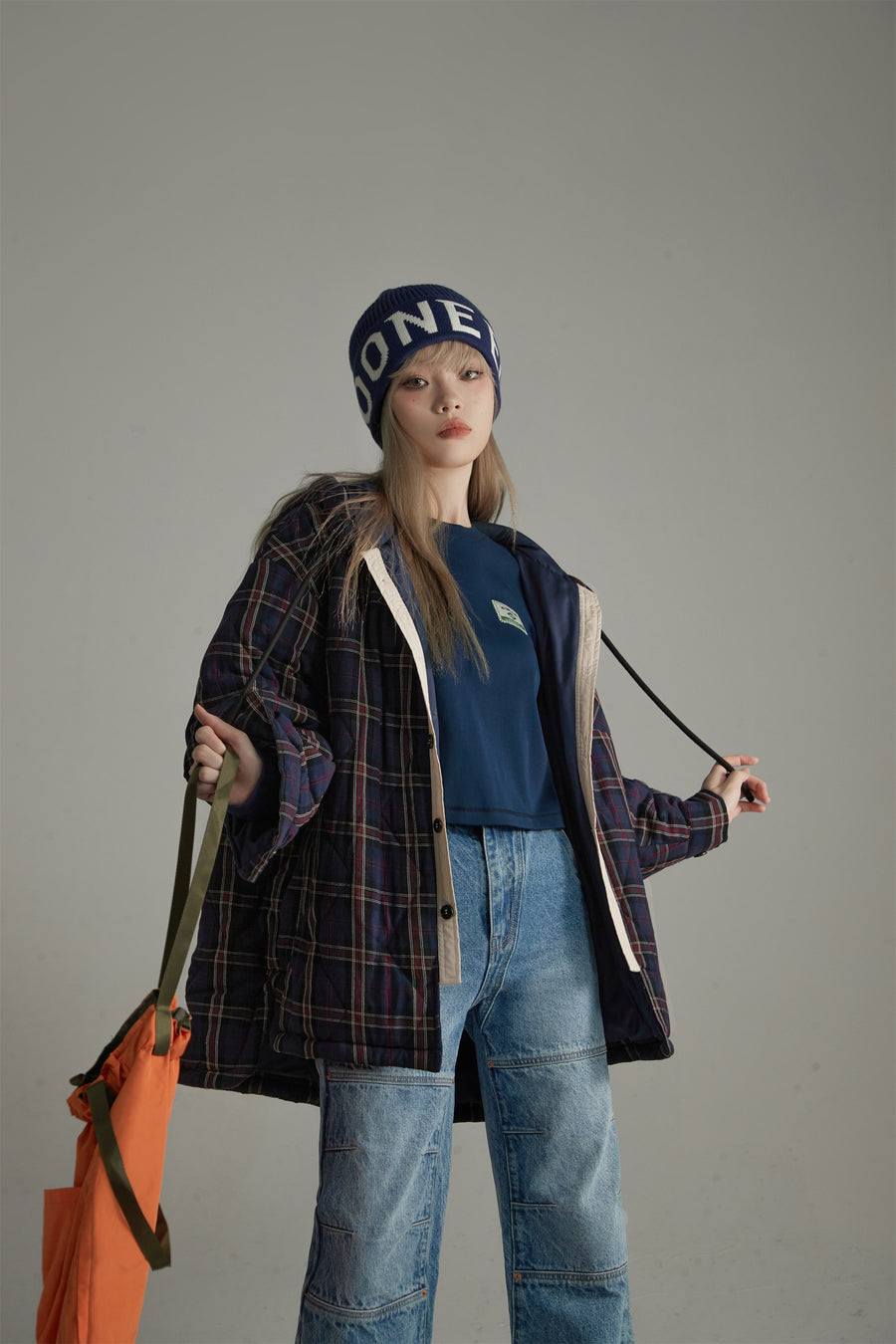 CHUU Check Loose-Fit Hooded Jacket