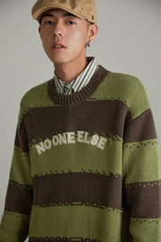 Green Striped Knit Sweatshirt