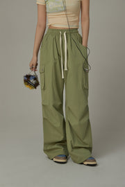 Basic Color String Cargo Wide Pants