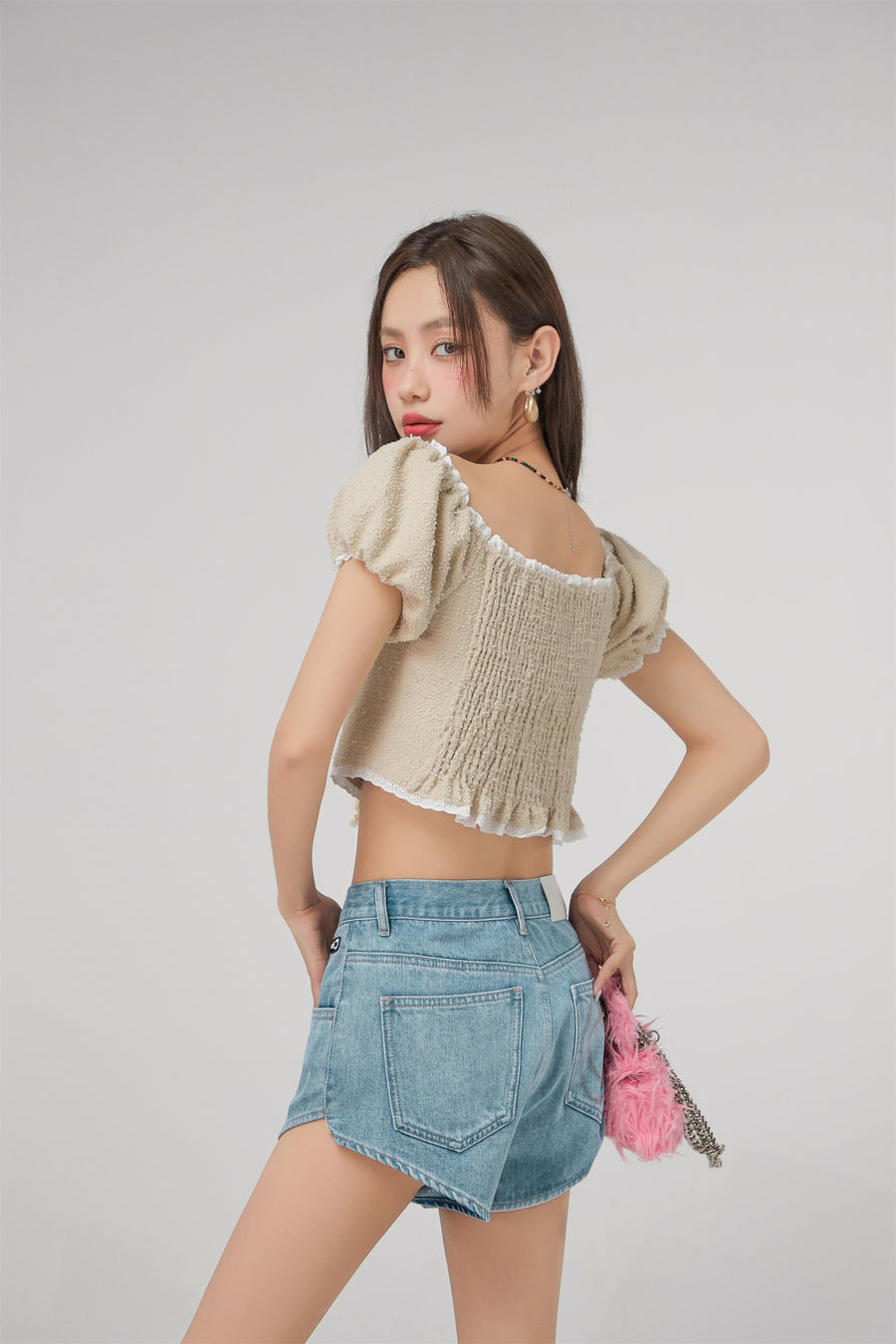 CHUU Corset Puff Sleeve Blouse