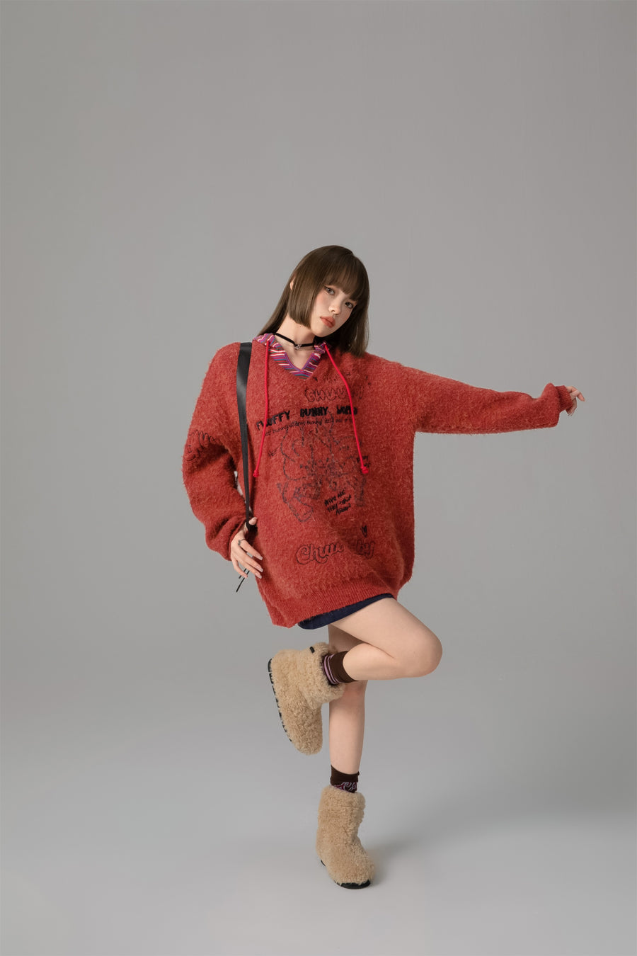 CHUU Fluffy Bunny World Oversized Knit Sweater