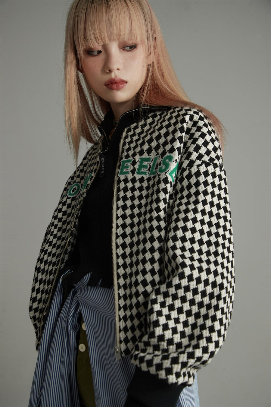 CHUU Chess Pattern Loose Fit Coat