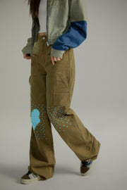 Blue Stitches Khaki Straight Pants