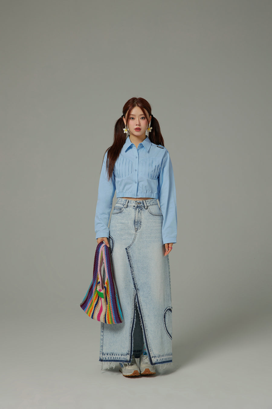 CHUU Heart Denim Long Skirt