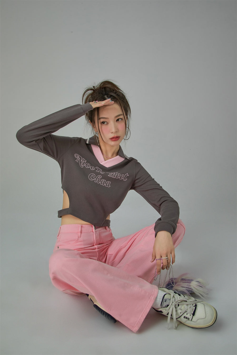 CHUU Side Note Slit Cropped T-Shirt