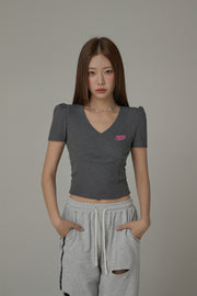 V-Neck Puff Sleeve T-Shirt