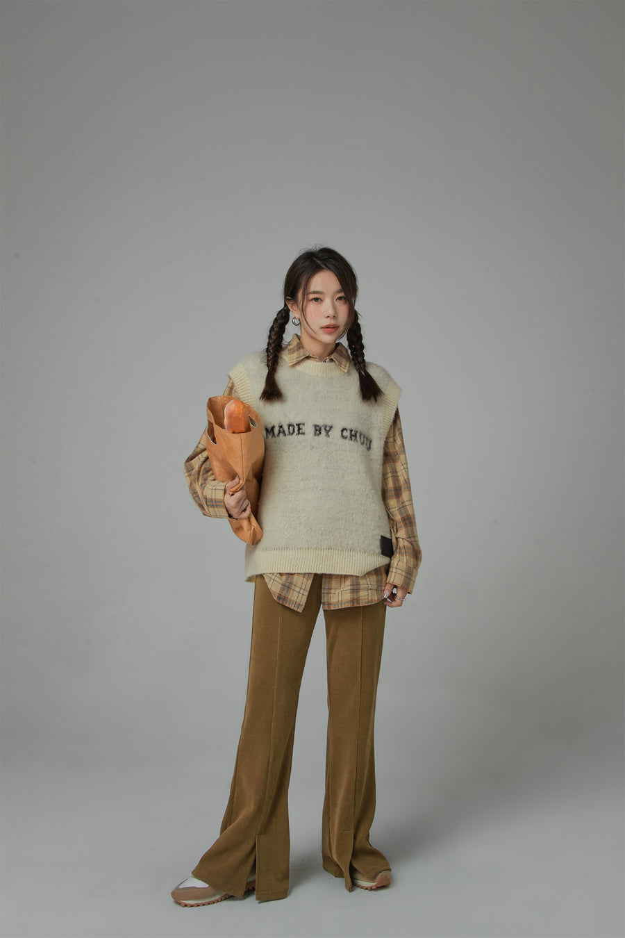 CHUU Corduroy Front Slit Bootcut Pants