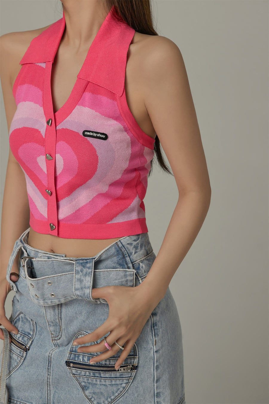 CHUU Heart Shape Halter Sleeveless Knit Crop Top