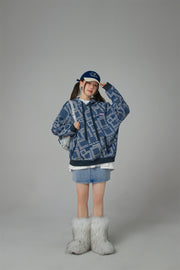 Paisley Squares Pocket Hoodie Sweatshirt