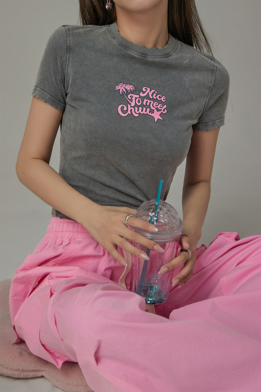 CHUU Nice To Meet Chuu Printed Design Slim T-Shirt