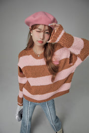 Jolly Slit Stripe Loose Fit Knit Top