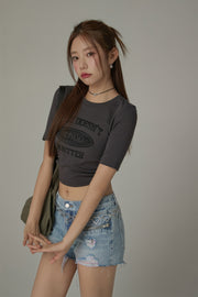 Size Doesnt Matter Back Cut Out Cropped T-Shirt