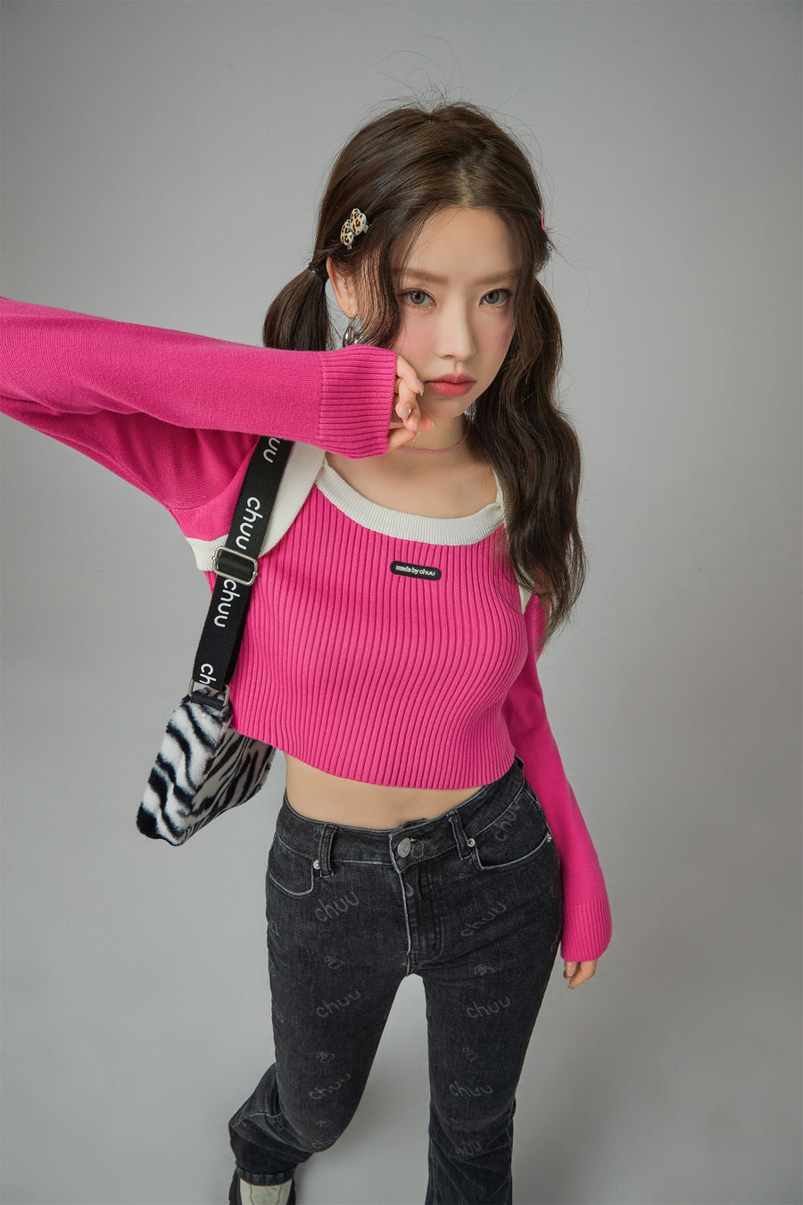 CHUU Jumping With Joy Cropped Knit Top