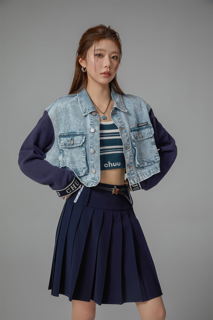 CHUU Striped Knit Sleeveless Crop Top