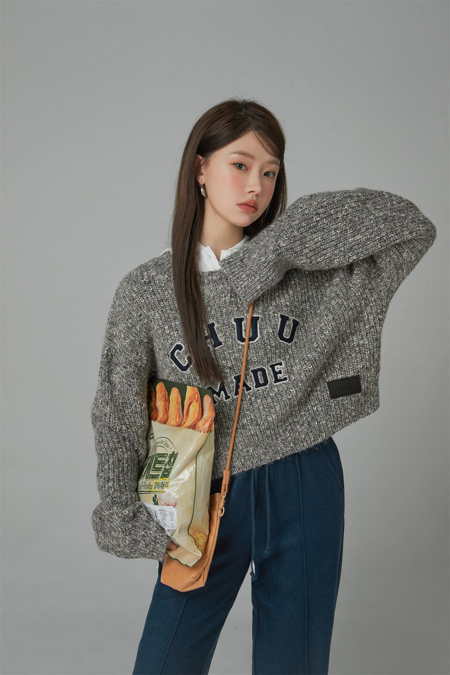 CHUU Crazy Chill Ribbed Loose Crop Knit Sweater