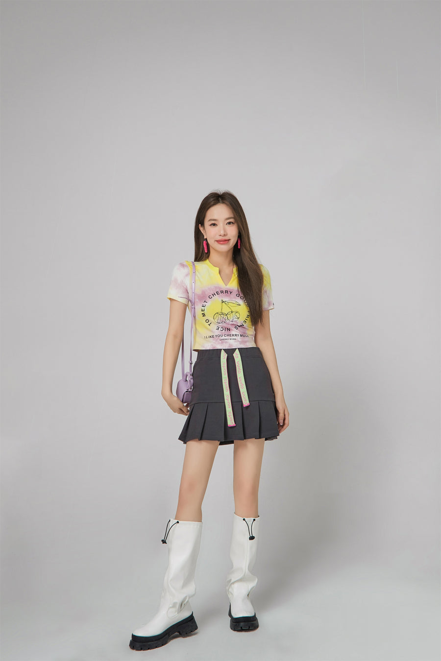 CHUU Cherry World Tie-Dye Crop Top