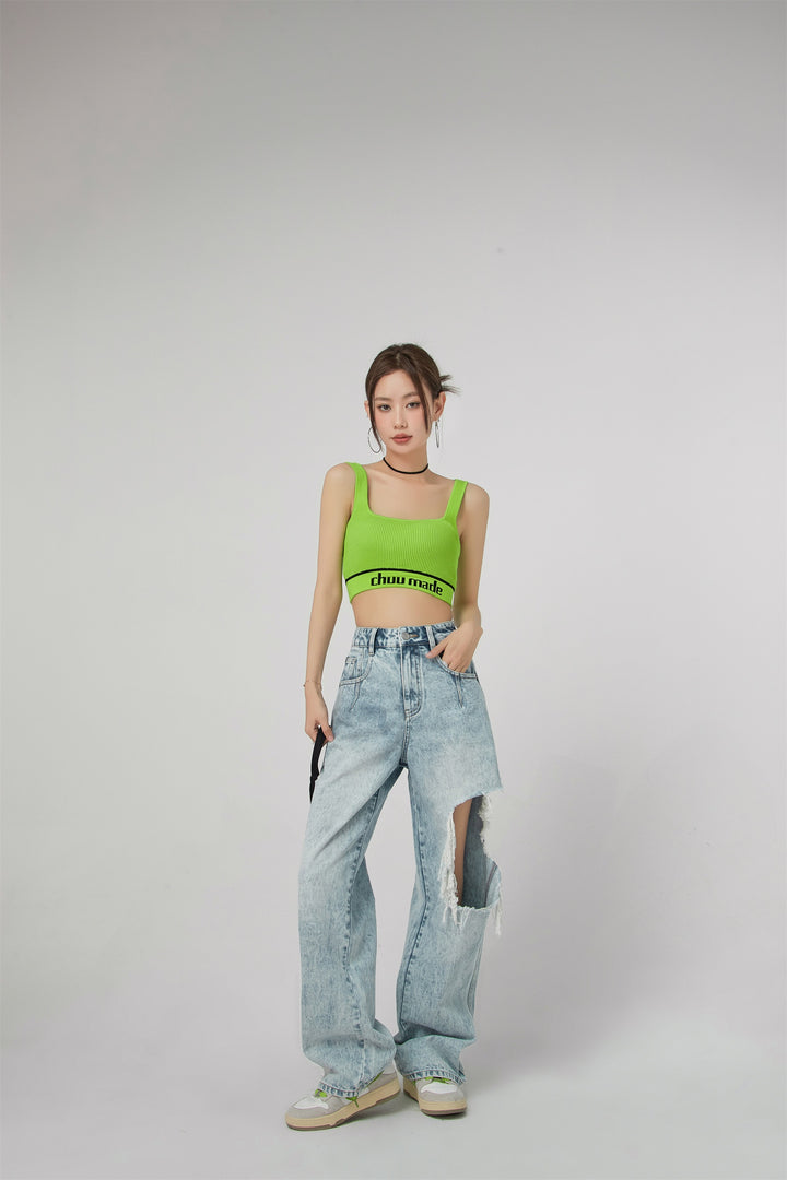 Chuu Made Ribbed Crop Sleeveless Top