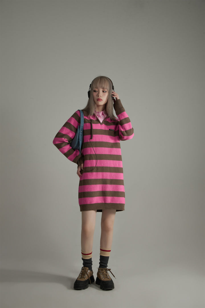 Color Stripe Polo Knit Dress