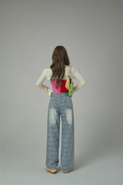 Heart Logo Washed Wide Denim Pants