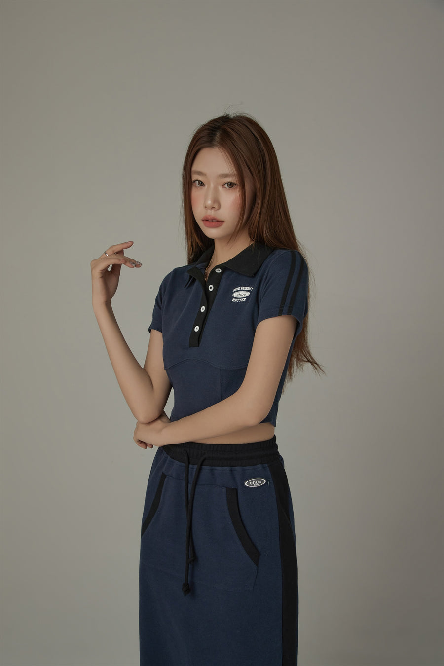 CHUU Polo Neck Cropped T-Shirt