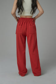 Side Slits String Wide Sweat Pants