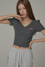 V-Neck Puff Sleeve T-Shirt