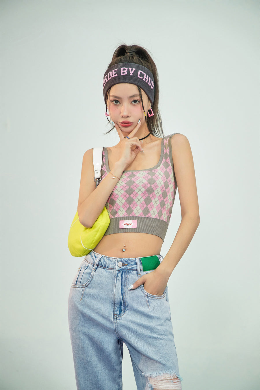 CHUU Argyle Knitwear Bra Top