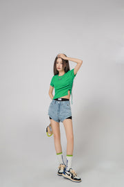 Shirring Unbalanced Crop T-Shirt