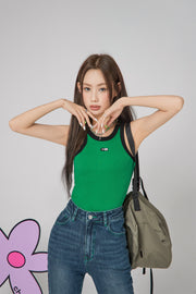 Color Matching Simple Logo Sleeveless Top