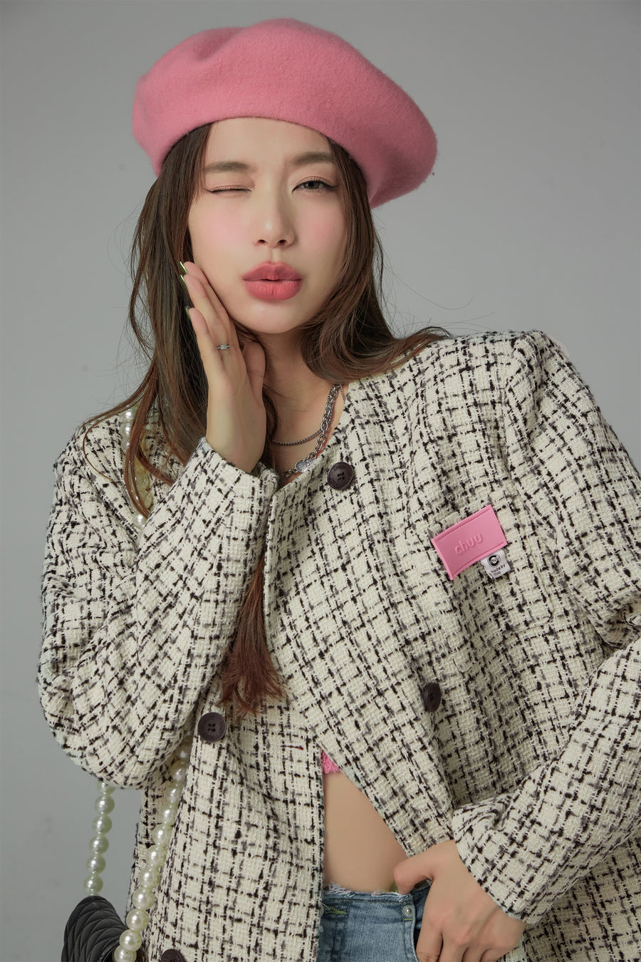 CHUU Princess Treatment Check Double Tweed Jacket