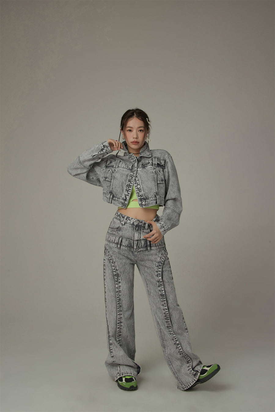 CHUU Double Belt High Waisted Straight Jeans