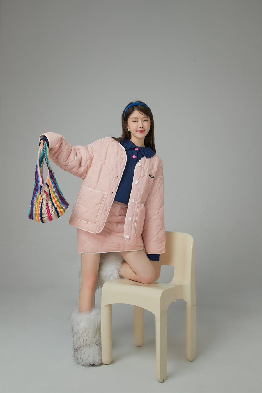 CHUU Over The Drama Pocket Wave Quilted Jacket