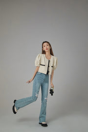 Puff Sleeve Coco Tweet Crop Jacket