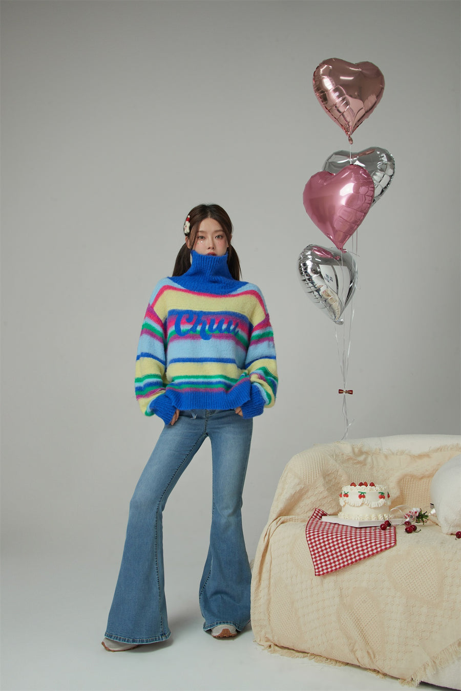 CHUU Loving You Two-Ways Stripe Knit Sweater