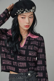 Too Sweet Chuu Lettering Open Collar Knit Top