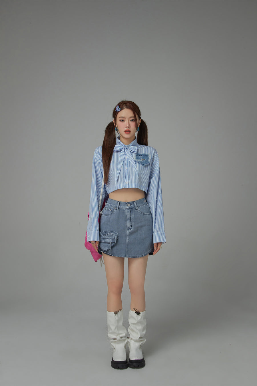 CHUU Heart Pocket Denim Skirt