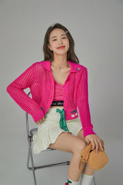 Hot Pink Cherry Crochet Crop Cardigan